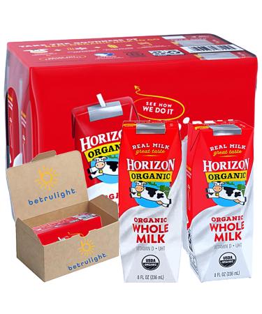 Organic Shelf-Stable Whole Milk boxes Horizon Whole Milk Single Serve 8.0 Fl oz (Pack of 6) Bundled with a Betrulight fridge Magnet Whole Milk - 6 Pack 1.42 l (Pack of 1)