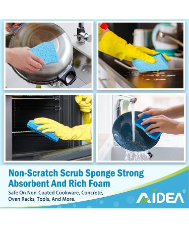 AIDEA-Brite Non-Scratch Scrub Sponge - 12 Count Pack for Dishes & Cleaning - Gentle on Surfaces, Tough on Grime - Blue Cleaning Sponges for Everyday Use - Buy Online on SooperMarket.com