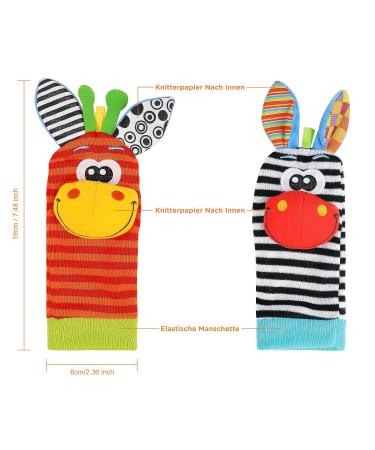 4PC Baby Rattling Toys Set - Plush Wrist & Socks Rattles for Newborn Development | Ideal Gift for 0-12 Months Boys & Girls - Buy Online on SooperMarket.com