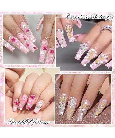 3D Flower Nail Charms 2 Boxes 3D Acrylic Flower Nail Art Metal Butterfly Nail Charms With Nail Gems Half Round Pearls Manicure Y2k Nail Art Accessories for Women Girls - Buy Online on SooperMarket.com