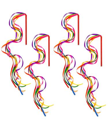 Niuhong 4 pcs rainbow tapes stick dance tapes vertebral strap skill baton rod rod rod girl dance band art dances streamer juggling towels for children rainbow ribbon stick