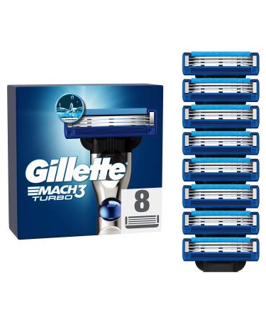 Gillette Mach3 Turbo razor blades for razors 8 replacement blades for wet razors men with 3-fold blade 8 turbo blades
