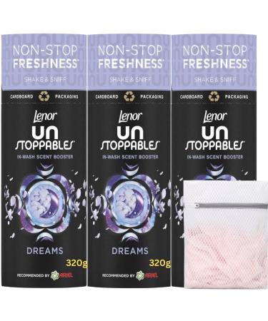 Lenor Scent Booster Beads Unstoppables Dreams Fabric Softener (3x320g) with Wishesla Multipurpose Mesh Laundry Bag