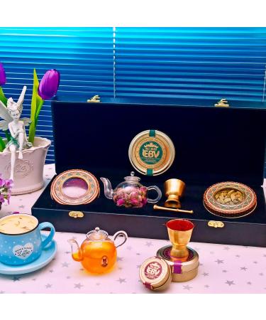 Luxurious Saffron Gift Box for Chefs: 9 Gr Grade A+ Organic Super Negin Coupe Saffron Threads Green Cardamom Rose Bud Tea Dried Saffron Teapot Small Brass Mortar and Pestle (Black Leather Box) - Buy Online on SooperMarket.com