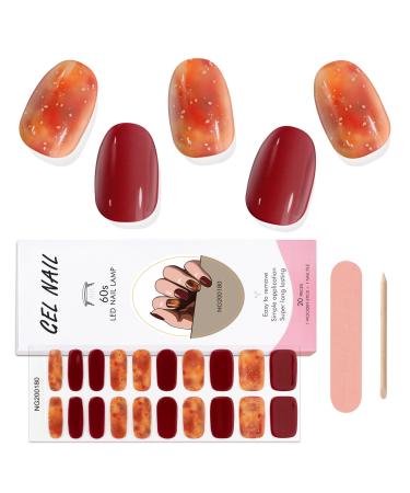 Kalolary Semi-Cured Gel Nail Wraps Strips Amber Full Wrap Gel Nail Polish Stickers Brighter and Long Lasting Salon Quality Nail Wrap for Autumn Nail File & Wood Stick(UV/LED Lamp Required