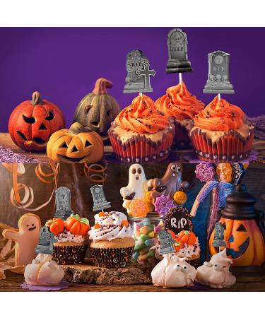 Whaline 24Pcs Halloween Cupcake Toppers 8 Designs Tombstone Graveyard Cake Toppers Scary Cupcake Decoration Table Centerpiece Sticks Appetizer Picks for Party Supplies - Buy Online on SooperMarket.com