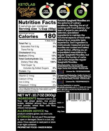 Ketolab Keto Noodles Spaghetti 300g 1 Pack 3.8g Net Carb & 11g High Protein/Serving Identical to Regular Noodles Ultra Low Carb For Keto Diet and Weight Loss Off-white 300.00 g (Pack of 1) - Buy Online on SooperMarket.com