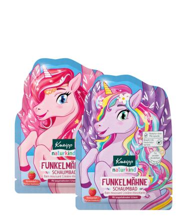 Kneipp natural child bubble bath sparkle mane - unicorn bathing additive for children with raspberry fragrance and nourishing jojoba oil - Magic Pegasus swimming passport for kids - recipe without microplastics - 40ml