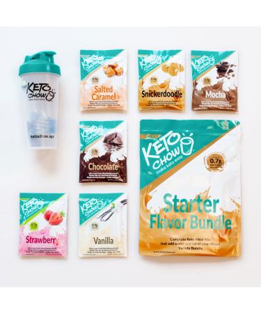 Keto Chow Variety Starter Bundle | Keto Meal Replacement Shake Powder | Nutritionally Complete | Low Carb Shakes | Delicious Easy Meal Substitute | Protein Rich Keto Food You Choose The Fat | Single Meal Samples Starter Va