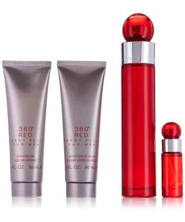 Perry Ellis 360 Red 4 Piece Gift Set (3.4oz/100ml Eau de Toilette 3oz Shower Gel 3oz After Shave Balm 0.25oz Eau de toilette Spray)