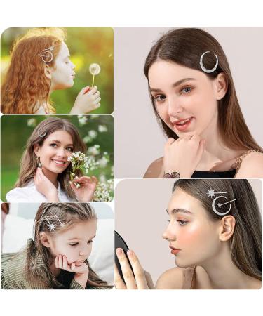 Moon Hair Clips Rhinestone Hair Clips Metal Star Geometric Golden Snowflake for Women Girls Combing Silver 9 Pieces - Buy Online on SooperMarket.com