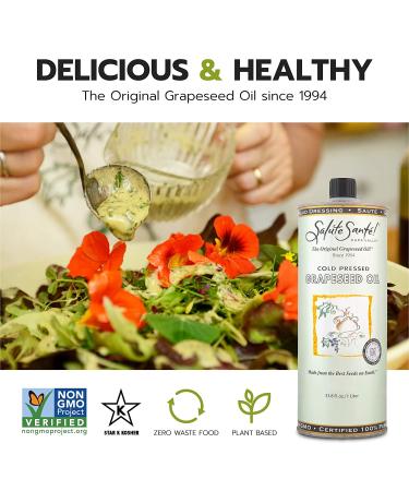 Salute Sante! Cold Pressed Grapeseed Oil - High Temperature Cooking, Non-GMO, Kosher, Vegan - 500ml/17 fl oz - Buy Online on SooperMarket.com