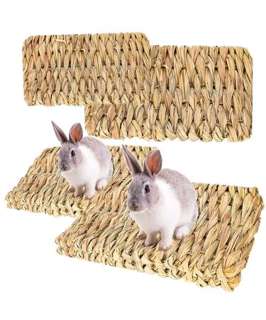 Roadloo Small pet grass mat 4 pieces of natural grass mats Small animal Safe edible grass mat grass toy woven animal cubes for rabbits ratte parrots guinea pig ferret