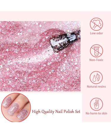 Nude Nail Polish Set - Glitter Nail Varnish Sets - Quick Dry & Long Lasting Pink Glitter 6 Colors Nail Varnish Set - No Need UV Nail Polish Kit Christmas Gifts for Women Girl - Buy Online on SooperMarket.com