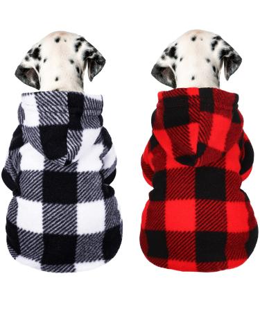 Frienda 2 Pieces Plaid Dog Hoodie Warm Soft Dog Sweater Outfit with Hat Autumn and Winter Pet Clothes with Leash Hole for Small Medium Puppy Wearing (Medium)