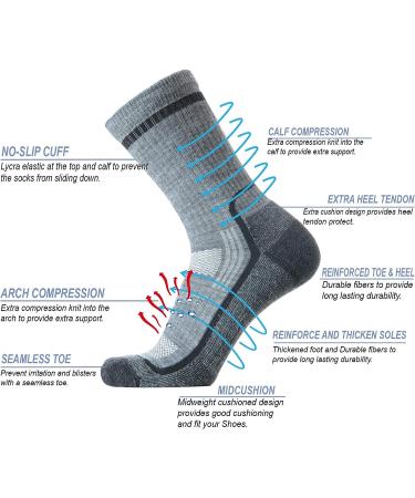 SOLAX Men's Merino Wool Hiking Socks - 3 Pack | 72% Wool, Cushioned & Breathable Crew Socks for Outdoor Trail Trekking - Size Large - Buy Online on SooperMarket.com