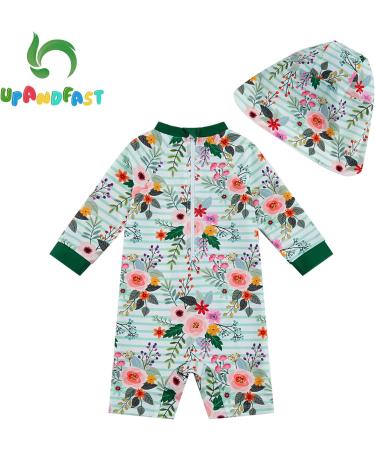 UPF 50+ Pink Flower Baby Girls Swimsuit with Snap Bottom | UV Protection Swimwear for 3-6 Months - Buy Online on SooperMarket.com