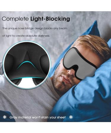 PrettyCare 3D Contoured Sleep Mask - Blockout Light Eye Cover with Earplugs and Travel Bag - Gray Night Eyeshade - Buy Online on SooperMarket.com