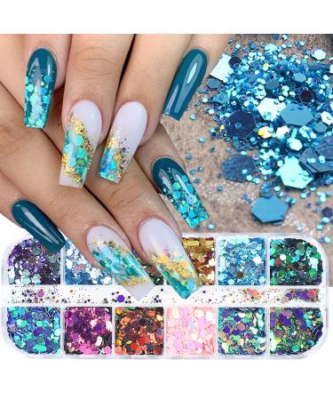 GZSYY Nail Art Sequins Splarkly laser nail sequins 12 colors glitter powder for nails glitter nail design Color9