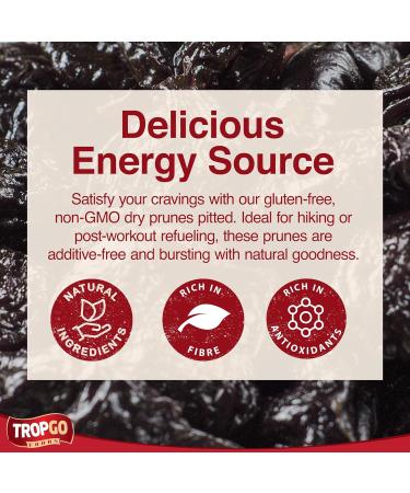 Tropgo Pitted Prunes 220g - Dried Fruit in Resealable and Recyclable Tub - Quick Energy Boost & Wholesome Trail Mix - Ready-to-Eat Dehydrated Fruit Snacks for Kids and Adults - Buy Online on SooperMarket.com