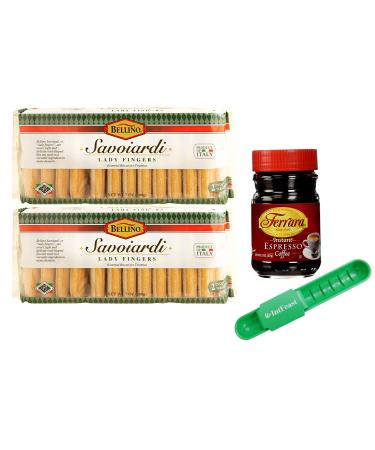 Bellino Savoiardi Lady Fingers for Tiramisu Italian Biscuits, 7 ounce (2 Pack) Bundled with Ferrara Instant Espresso Coffee 2 ounce (1 Pack) with Measuring Spoon by Intfeast