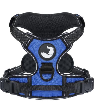 Joytale dog harness Large dogs reflective soft padded dogs curve ant train adjustable breathable breast dishes with safe simple control handle navy blue L L (1 Pack) navy blue