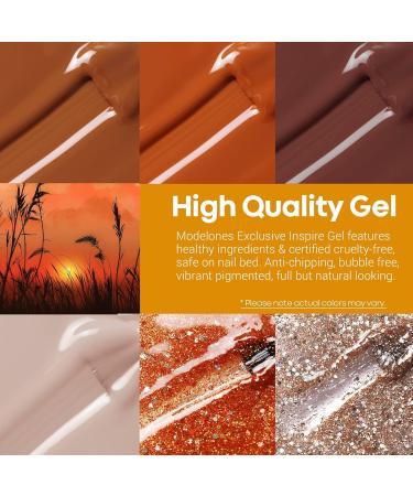 Modelones Gel Nail Polish Set - 6 PCS Neutral Nude & Brown Fall Colors 2024 | Gold Glitter Soak OFF Nail Gel Kit | Perfect Halloween Gift & DIY Manicure - Buy Online on SooperMarket.com