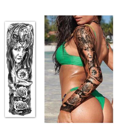 Waterproof Full Arm Temporary Tattoos 8 Sheets + Half Arm Shoulder Tattoo 8 Sheets - Extra Large Lasting Tattoo Stickers for Men and Women | 22.83X7.1 - Buy Online on SooperMarket.com