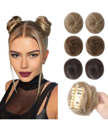 REECHO Space Bun Hair Pieces 2 PCS Mini Claw Clip in Messy & Cat Ears Fake Hair Bun Extensions Wig Accessory Updo Hairpieces for Women Girls (Pack of 2-3" Straight Dark Blonde) Pack of 2 - 3" Straight Dark Blonde