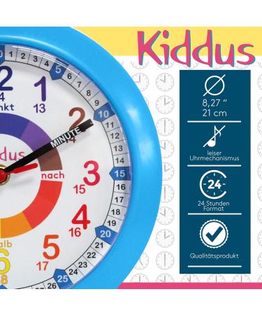 Kiddus Analog Wall Clock for Kids - Easy Time Learning with Exercises | Blue 21cm - Perfect for Boys & Girls - Buy Online on SooperMarket.com