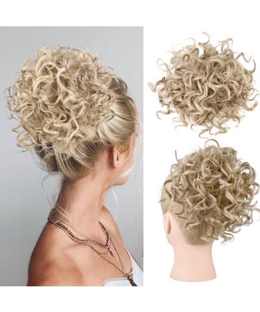 REECHO Messy Bun Hair Piece Elastic Drawstring Hair Bun Extensions Large Curly Wave Fake Bun Top Knot Updo Hairpiece for Women - Dark Ash Blonde Wavy Dark Ash Blonde
