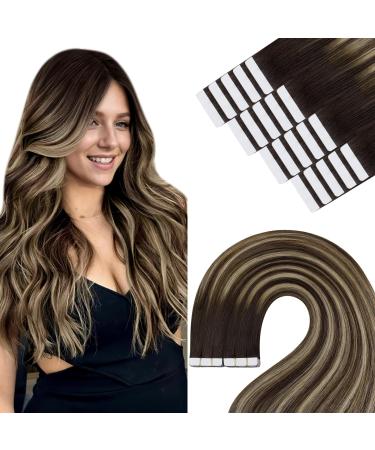 Youngsee Remy Tape Extensions real hair ombre tape in extensions 50cm real hair extensions tape dark brown ombre ashblond tape extensions hair recovery tape real hair for women 20pcs 50g #4/18/4 50 cm 3- #4/18/4