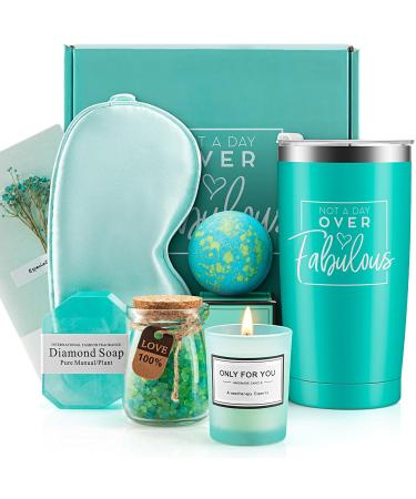 Aimego Birthday Gifts for Women Girls - Happy Unique Gifts Ideas Spa Basket for Women Sister Mom Wife Female Presents for Best Friend Girlfriend Her Christmas Valentines Day Relaxation Gift Set Multi-01-Teal Blue 8 Piece Bath Set