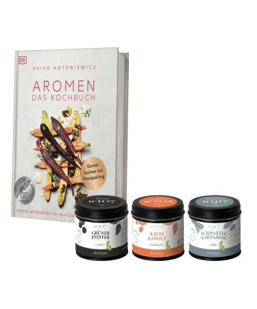 Rimoco gift set "flavors" - set content: flavors the cookbook green pepper 35g Ras El Hanout 60g black cardamom 40g set: "flavors"
