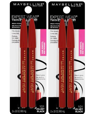 Maybelline New York Expert Wear Twin Brow & Eye Pencils Makeup, Velvet Black, 2 Count Twin (total 4 pencils ), 2 Count (Pack of 2)