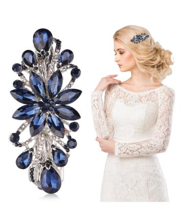 WLLHYF Luxury Flower Jewelry Design Hairpin Rhinestone Flower Hair Clips Hair Barrette for Women and Girls French Style Hairclips Hair Accessories(Blue)