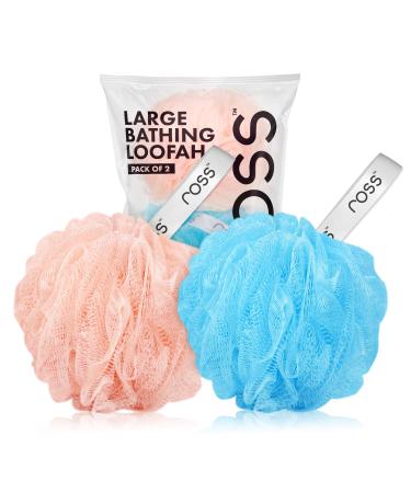 ross Large Bath Loofah Sponge Scrubber Exfoliator for High Lather Cleansing (Peach and Blue)