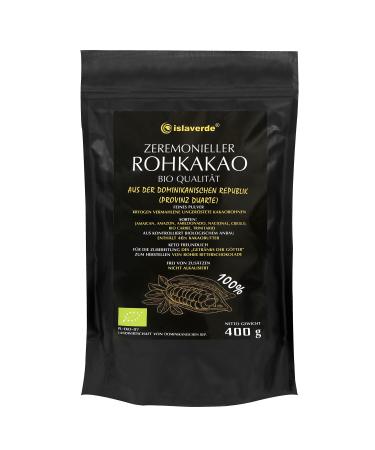 Islaverde ceremonial organic raw cocoa 100% from premium cocoa beans fine powder 46% fat additional and sugar -free not alkalized from the Dominican Republic 400 g Dominican Republic 400 g (1 Pack)