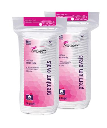 Swisspers Premium 100 Percent Cotton Ovals Reclosable Bags 50 Count Bags 2 Pack (100 Count Total)