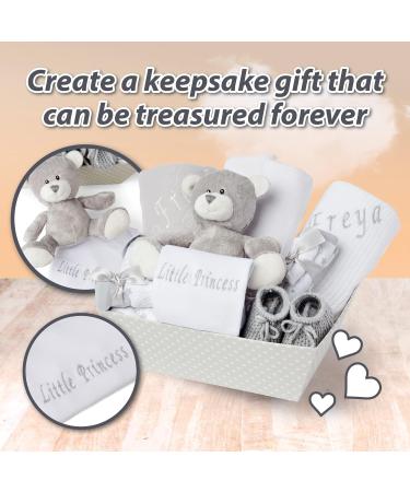 Personalised Baby Girl Gift Set - Newborn Essentials and Hamper for Baby Girl - Grey - Buy Online on SooperMarket.com