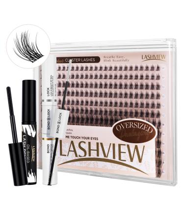 Lashview cluster lashes 300 PCs DIY cluster eyelash extensions natural look super thin band & soft with lash bond and Seal and cluster lash glue remover (natural d-big kit) 705dbig kit