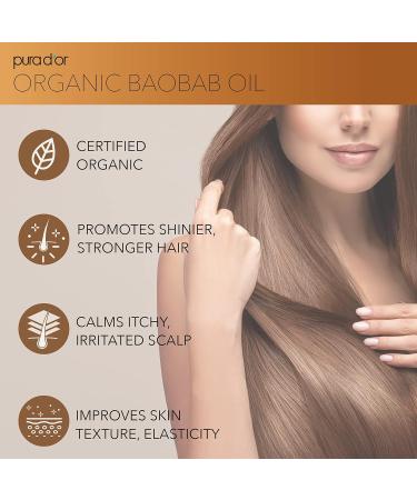 PURA D'OR Organic Baobab Oil 4 Oz - 100% Pure USDA Certified Moisturizer - Cold Pressed Unrefined & Hexane-Free Carrier Oil for DIY Skin Care - Buy Online on SooperMarket.com