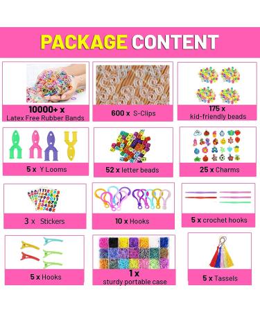 LauCentral 28 Colors Premium Rubber Bands Refill Loom Set for Kids - Bracelet Making Kit with Clips, Beads, and Charms - Creative DIY Craft Gift - Buy Online on SooperMarket.com