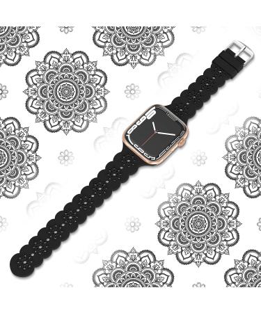 Floral Silicone Band Compatible with Apple Watch Bands 38mm 40mm 42mm 44mm 41mm 45mm 49mm Women Men  Slim Hollow-Out Design Wristbands Soft Sport Breathable Watch Bands for iWatch Ultra SE Series 8/7/6/5/4/3/2/1 Black 38mm/40mm/41mm - Buy Online on SooperMarket.com