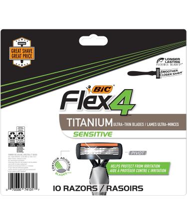BIC Flex 4 Titanium Sensitive Men's Disposable Razors, For a Smooth, Ultra-Close and Comfortable Shave, 10-Count