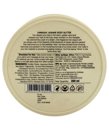 Nykaa Naturals Wanderlust Body Butter - Hawaiian Jasmine - Vegan Cruelty-Free - Enriched with Shea Cocoa Butter & Almond Oil - 6.7 oz - International Shipping Available - Buy Online on SooperMarket.com