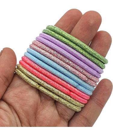 12 PCS Glitter Elastic Hair Bands - No Metal Ponytail Holders for Women, Men, Girls, Kids - 3mm Gentle Elastics in Multi-Colored Bulk Pack - Buy Online on SooperMarket.com
