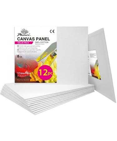 PHOENIX Painting Canvas Panels 11x14 Inch 12 Value Pack - 8 Oz Triple Primed 100% Cotton Acid Free Canvases for Painting White Blank Flat Canvas Boards for Acrylic Oil Watercolor & Tempera Paints White 11 x 14