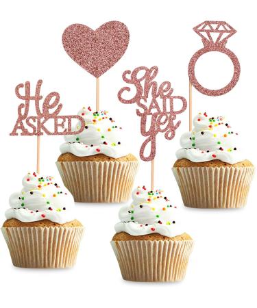 Unimall 48PC Rose Gold Glitter Cupcake Toppers | Diamond Ring & Heart Cake Picks for Weddings Engagements & Bachelorette Parties - Multi-Color Decorations - Buy Online on SooperMarket.com