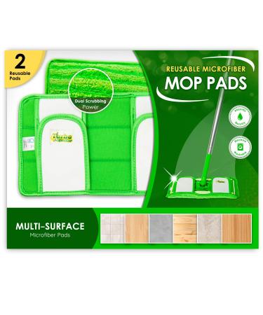 Reusable Pads Compatible with Swiffer Sweeper Mops - Washable Microfiber Mop Pad Refills by Turbo - 12 Inch Floor Cleaning Mop Head Pads Work Wet and Dry - 2 Pack
